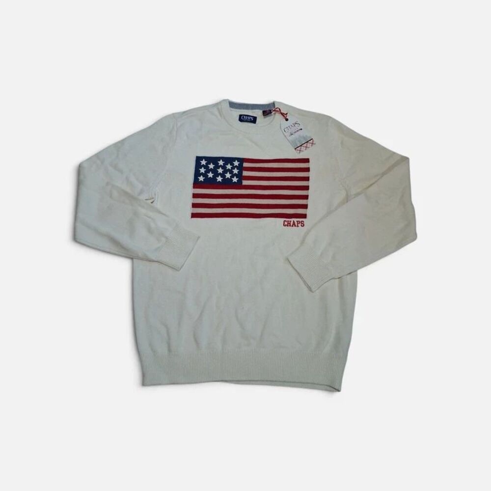 American Flag Patriotic Cotton Knit Sweater Chaps Men's Large New!